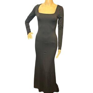 Long Sleeve Squareneck Maxi Dress in Black XS Mafia Wife Y2K Money Sophisticated